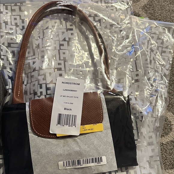 Longchamp Medium Le Pliage Nylon Shoulder Tote Navy or Black and Paper - Picture 12 of 16